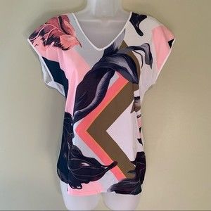 Ted Baker Erma Eden V Neck Woven Tee Shirt, Size 1